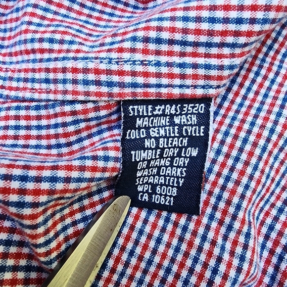 Rough Stock Western Shirt XL Red Blue Plaid Pearlized Snaps USA Patriotic EUC - Picture 8 of 13